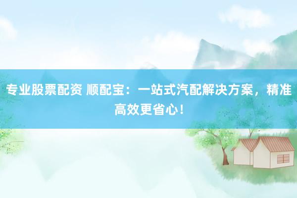 專業(yè)股票配資 順配寶：一站式汽配解決方案，精準(zhǔn)高效更省心！