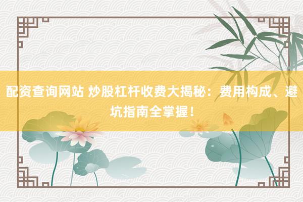配資查詢(xún)網(wǎng)站 炒股杠桿收費(fèi)大揭秘：費(fèi)用構(gòu)成、避坑指南全掌握！