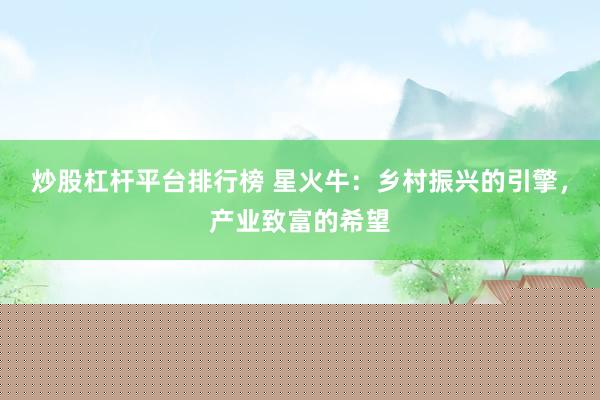 炒股杠桿平臺(tái)排行榜 星火牛：鄉(xiāng)村振興的引擎，產(chǎn)業(yè)致富的希望