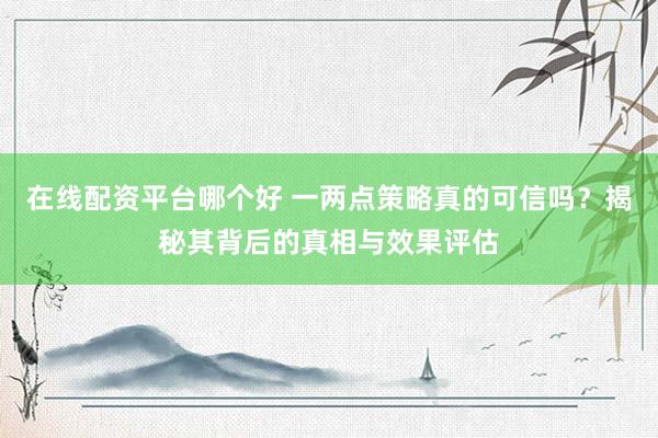 在線配資平臺哪個好 一兩點(diǎn)策略真的可信嗎？揭秘其背后的真相與效果評估