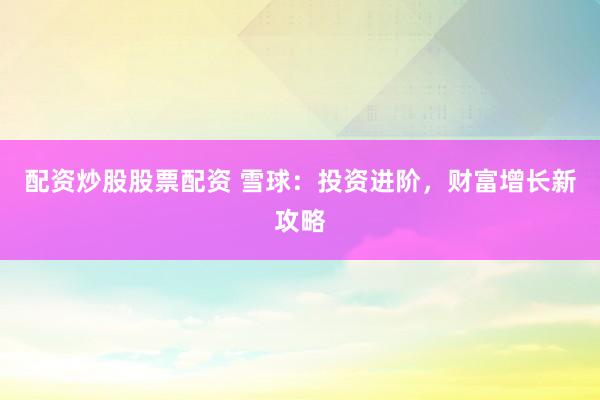 配資炒股股票配資 雪球：投資進(jìn)階，財富增長新攻略