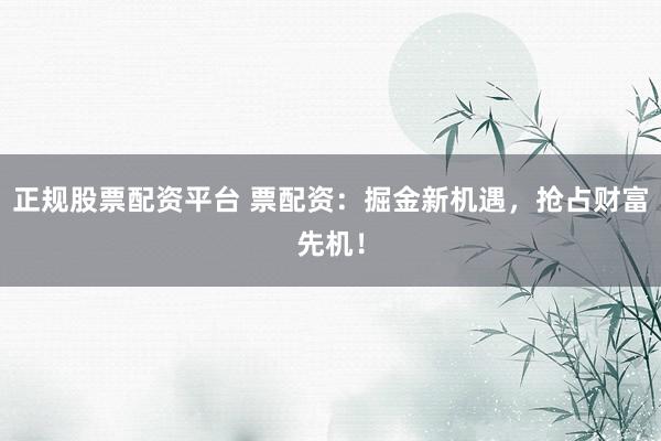 正規(guī)股票配資平臺 票配資：掘金新機遇，搶占財富先機！